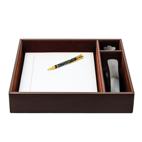 Chocolate Brown Leatherette Conference Room Organizer Tray